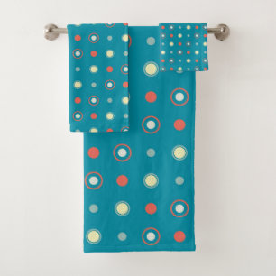 Turquoise and orange Dots  Bath Towel Set