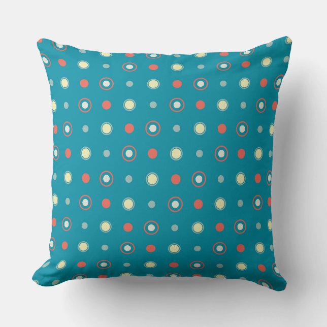 Turquoise and orange Dots  Cushion (Front)