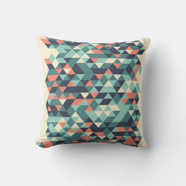 Turquoise and Orange Geometric Triangle Pattern Cushion (Front)