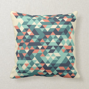 Turquoise and Orange Geometric Triangle Pattern Cushion