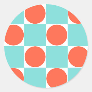 Turquoise and Orange Modern Geometric Tile Pattern Classic Round Sticker