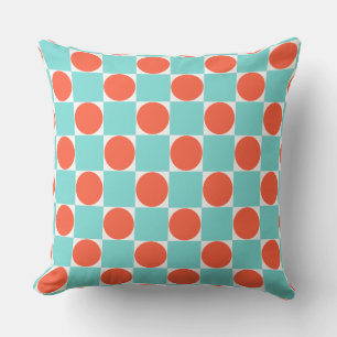 Turquoise and Orange Modern Geometric Tile Pattern Cushion