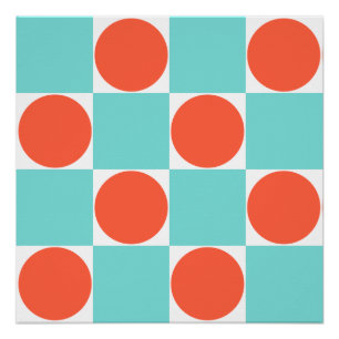 Turquoise and Orange Modern Geometric Tile Pattern Poster
