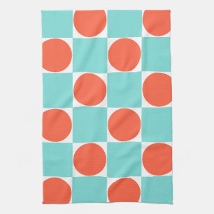 Turquoise and Orange Modern Geometric Tile Pattern Tea Towel