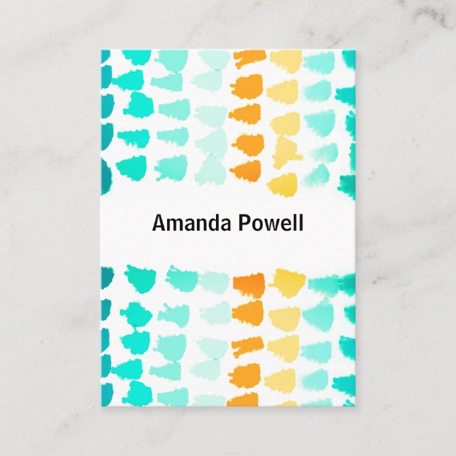 turquoise and orange paint pattern modern business card (Front)