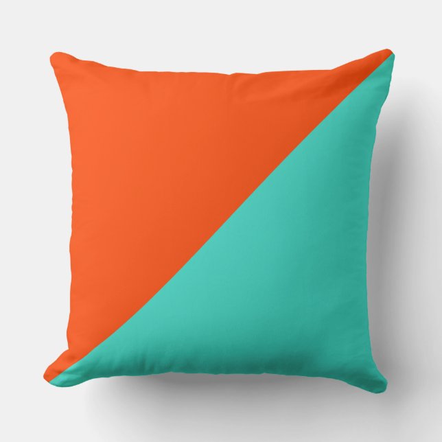 Turquoise and Orange-red Solid Colour Background Cushion (Front)