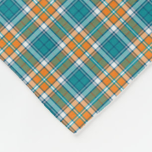 Turquoise and Orange Sporty Plaid Fleece Blanket