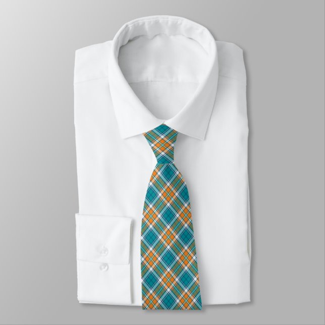 Turquoise and Orange Sporty Plaid Tie (Tied)