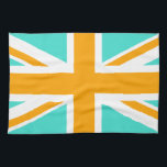 Turquoise and Orange Union Jack Tea Towel<br><div class="desc">Turquoise and orange cross patterns on the Union Jack.</div>