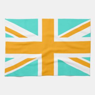Turquoise and Orange Union Jack Tea Towel