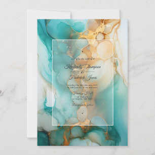 Turquoise and Patina Alcohol Ink Wedding Invitation