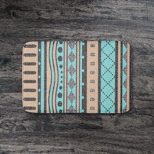 Turquoise And Peach Aztec Pattern Bath Mat