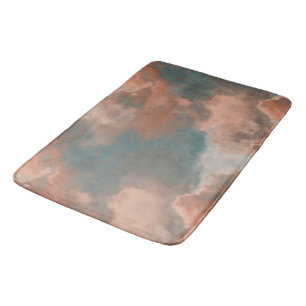 Turquoise and Peach Marble abstract Bath Mat