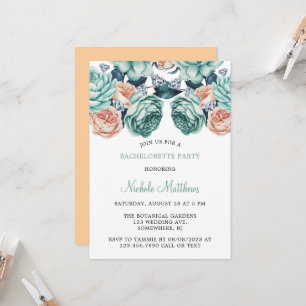 Turquoise and Peach Roses Bachelorette Party Invitation