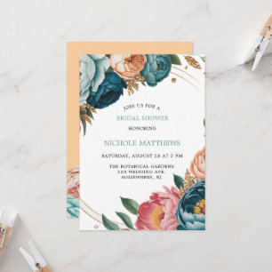 Turquoise and Peach Roses Bridal Shower Invitation