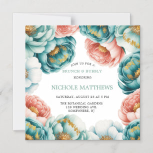 Turquoise and Peach Roses Brunch & Bubbly Magnetic Invitation