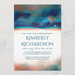 Turquoise and Peach Watercolor Modern Baby Shower Invitation