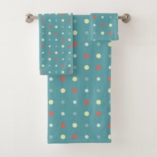 Turquoise and peachy orange Dots Bath Towel Set