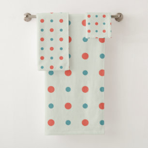 Turquoise and peachy orange Dots Bath Towel Set