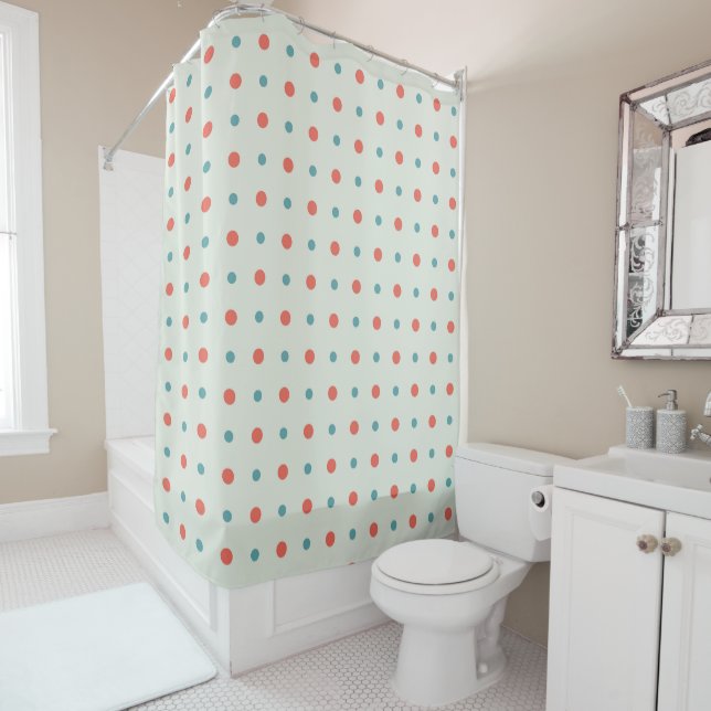 Turquoise and peachy orange Dots Shower Curtain (In Situ)