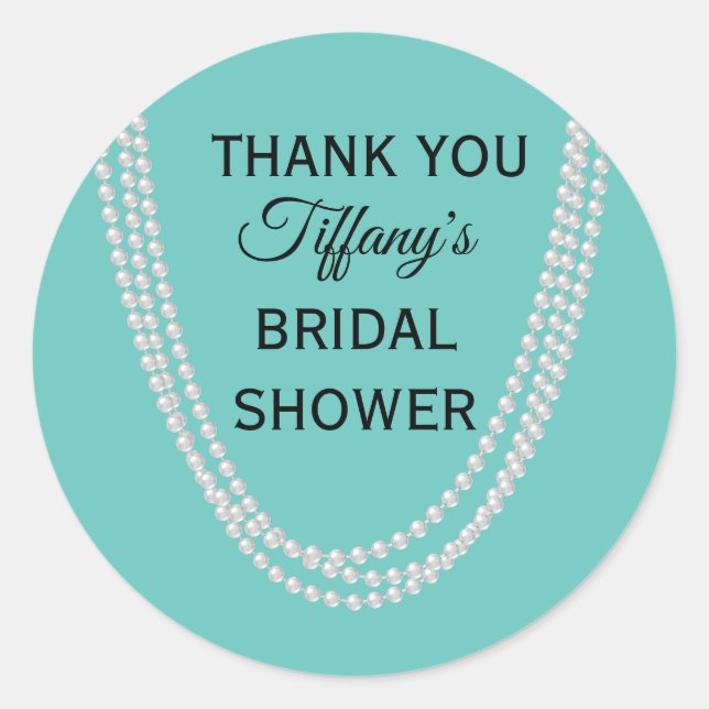Turquoise and Pearls Bridal Shower Thank You Classic Round Sticker (Front)