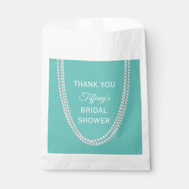 Turquoise and Pearls Bridal Shower Thank You white Favour Bag (Front)
