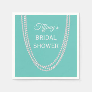 Turquoise and Pearls Bridal Shower white Napkin
