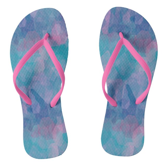 Turquoise and Pink Abstract Thongs (Footbed)