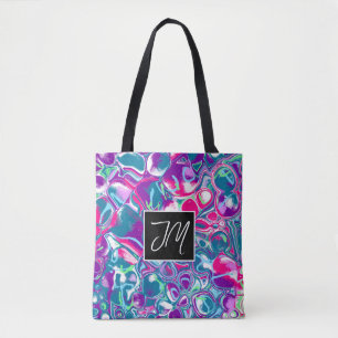 Turquoise and Pink Bubbles Fluid Art Tote Bag