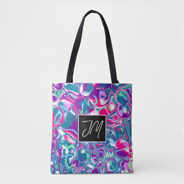 Turquoise and Pink Bubbles Fluid Art    Tote Bag (Front)