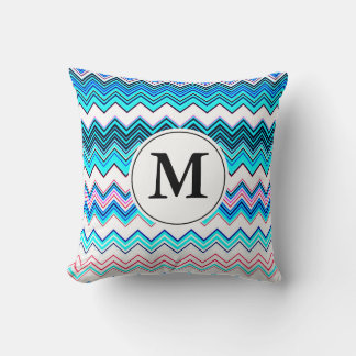 Turquoise and Pink Chevron with Custom Monogram Cushion