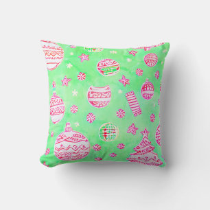 Turquoise and pink Christmas ornaments,snow flakes Cushion