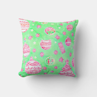 Turquoise and pink Christmas ornaments,snow flakes Cushion