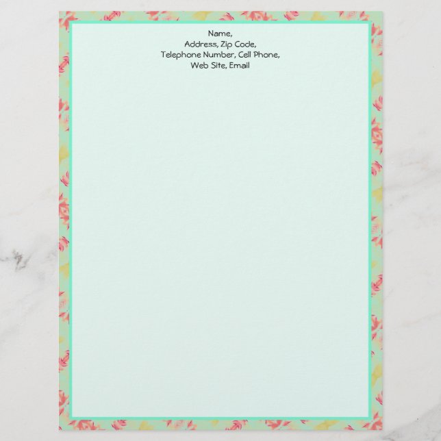 Turquoise and pink custom letterhead (Front)