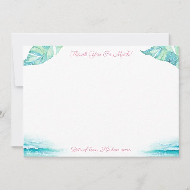 Turquoise And Pink Destination Wedding Shower Thank You Card (Front)