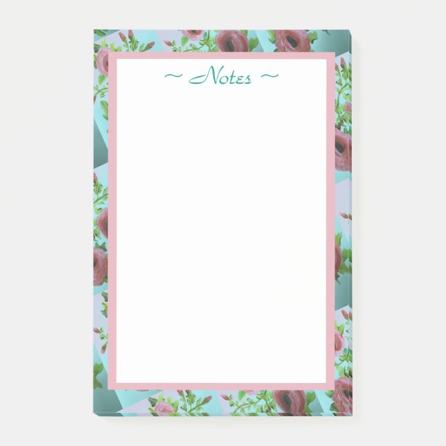 Turquoise and Pink Flowered Post-it Notes (Front)