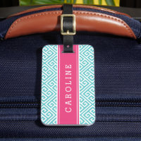 Turquoise and Pink Greek Key Custom Monogram
