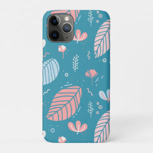 Turquoise and Pink Leaves and Doodles iPhone 11 Pro Case