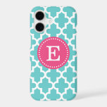 Turquoise and Pink Modern Moroccan Monogram<br><div class="desc">Chic Girly Preppy Modern Moroccan Quatrefoil Lattice Design with Custom Personalised Monogram Name or Initial</div>