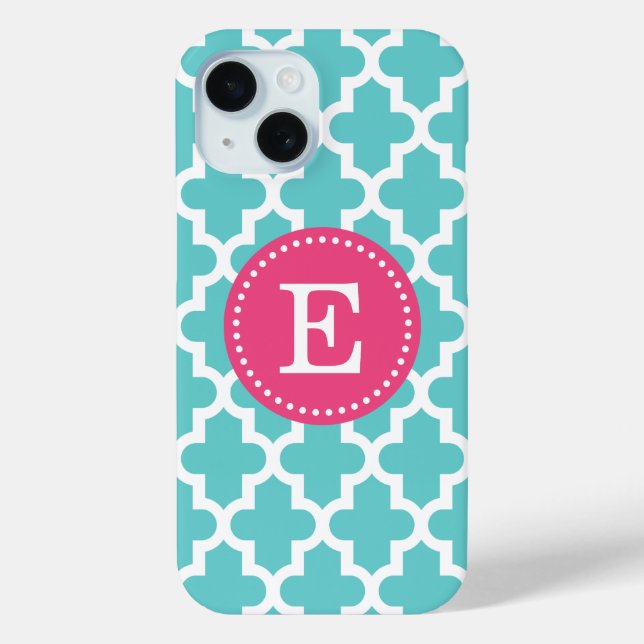 Turquoise and Pink Modern Moroccan Monogram Case-Mate iPhone Case (Back)
