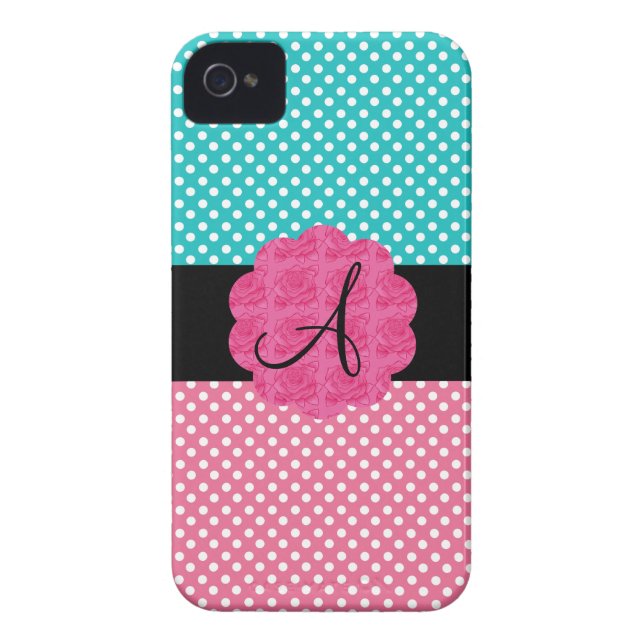 Turquoise and pink polka dots monogram Case-Mate iPhone case (Back)