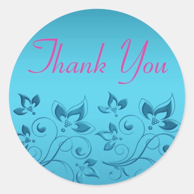 Turquoise and Pink Thank You Sticker (Front)