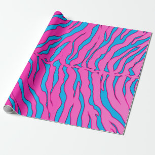 Turquoise And Pink Tiger Stripes Animal Print Wrapping Paper