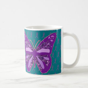 Turquoise and Purple Awareness Ribbons Coffee Mug
