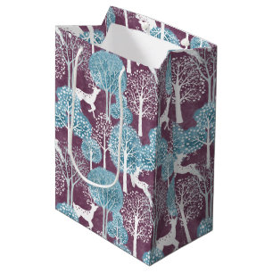 Turquoise and Purple Deer Village Holiday Medium Gift Bag