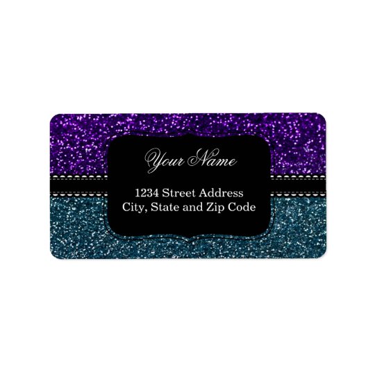 Turquoise and Purple Glitter Sparkles Address Label