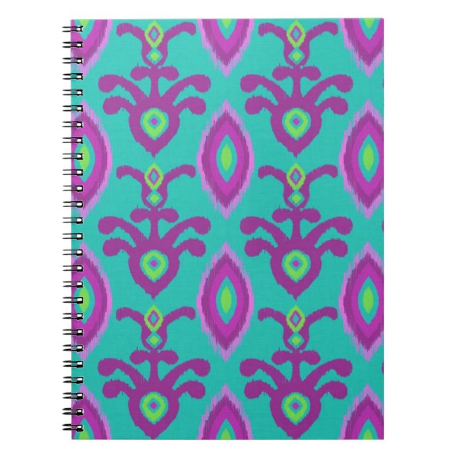Turquoise and Purple Ikat Design Notebook (Front)