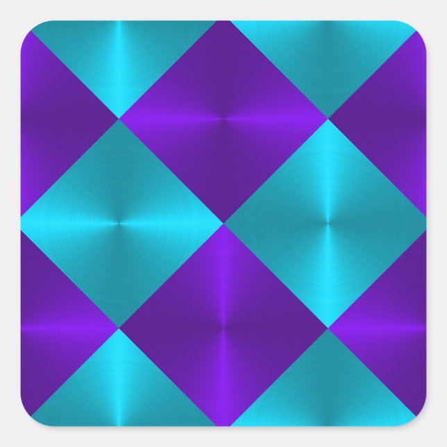 Turquoise and Purple Metallic Looking Squares Square Sticker (Front)