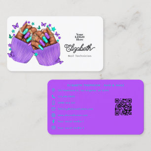 Turquoise and Purple Nail Salon Branding Design Business Card