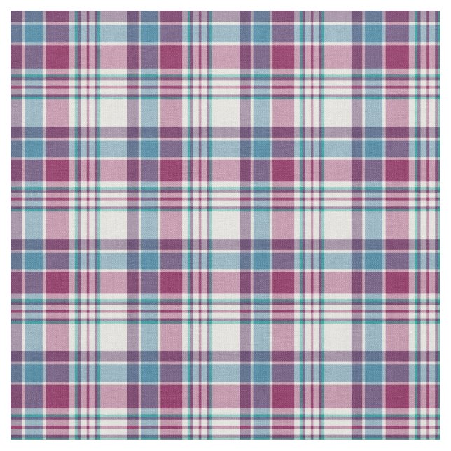 Turquoise and Purple Plaid Pattern Fabric (Close Up)